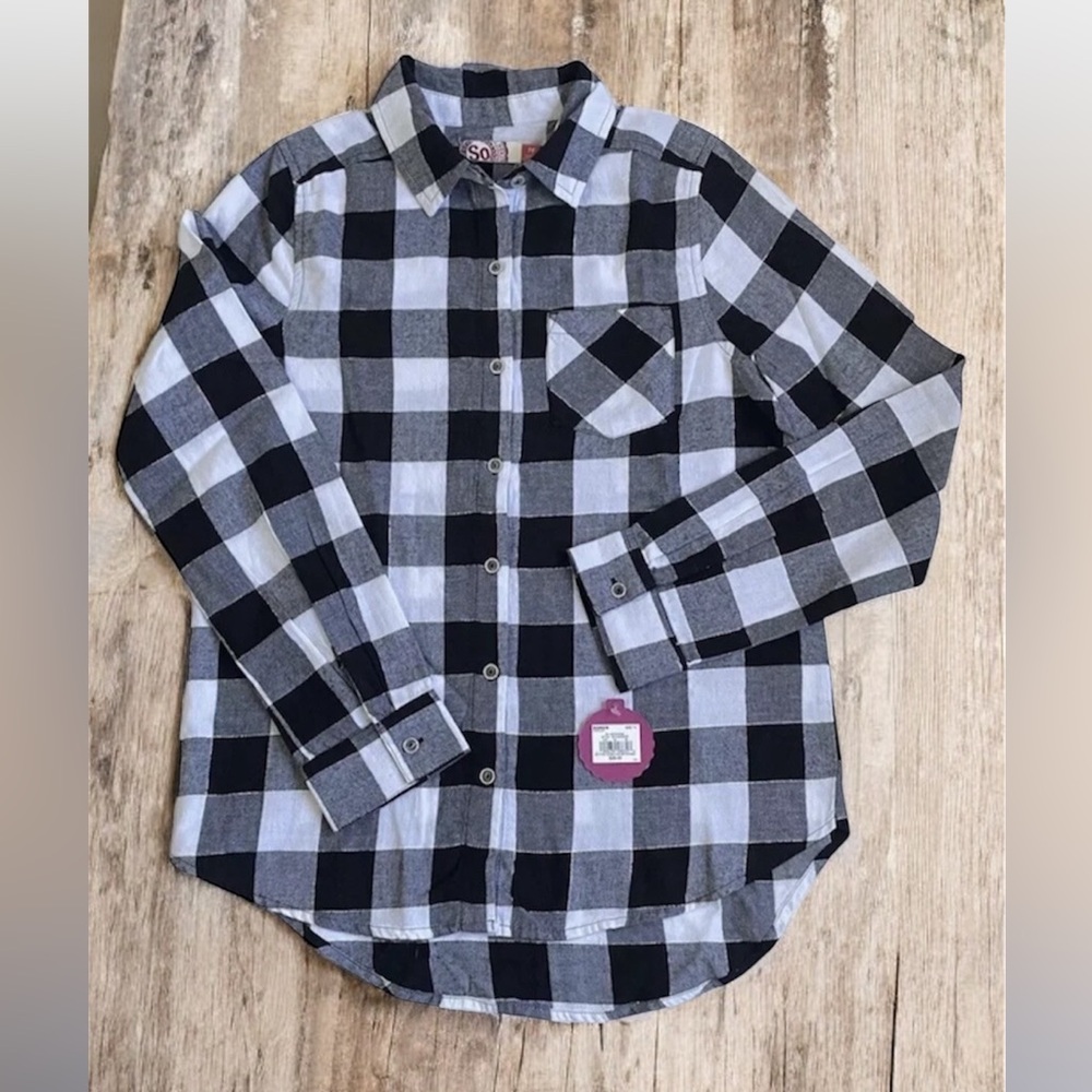 So Girls Size 14 Plaid Button Down Shirt Long Sleeve